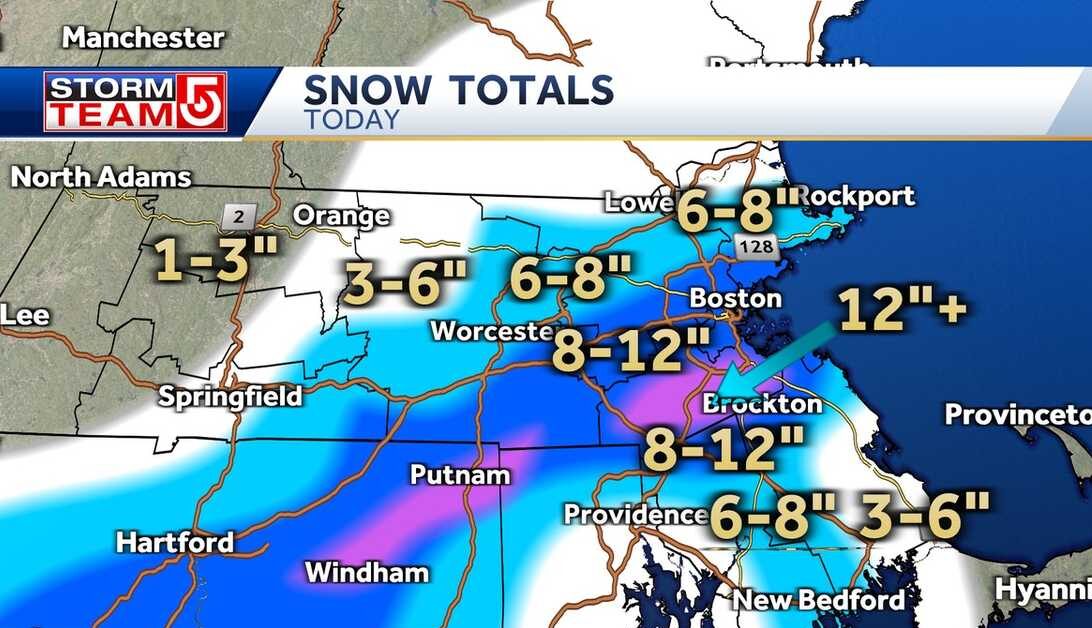 Snow Totals in Massachusetts