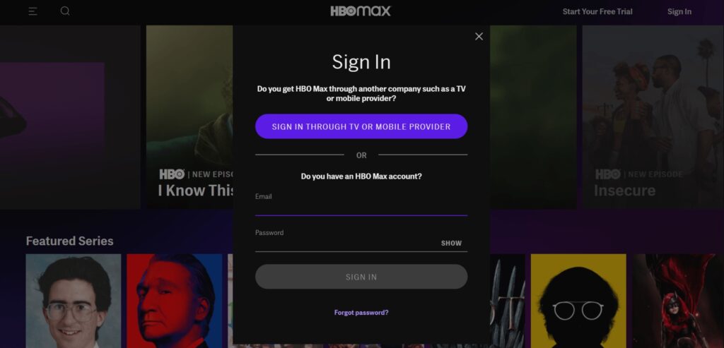 HBOMax TV Sign-In