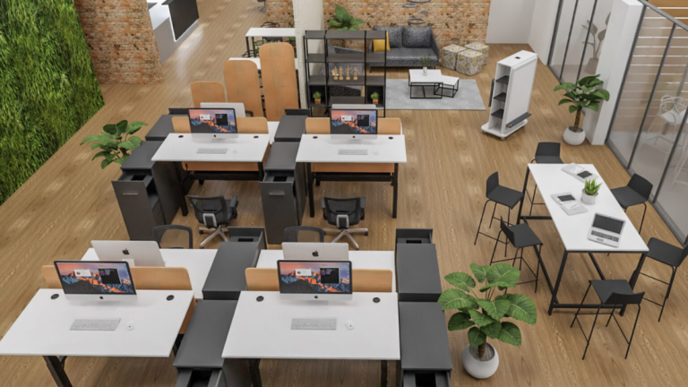 Office Desk Layout in Open-Plan Work