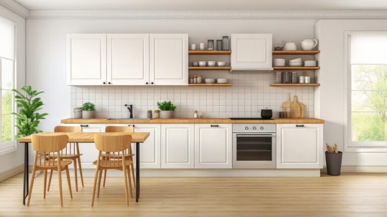 White Kitchen Cabinets with Natural Wood Doors